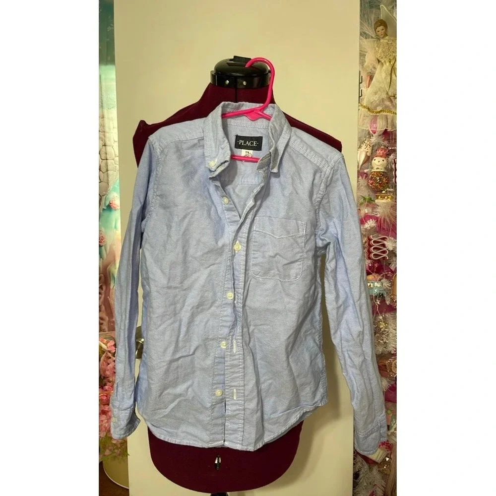 The Children's Place Oxford Shirt Kids 7/8 Blue Good Long Sleeve Button Down